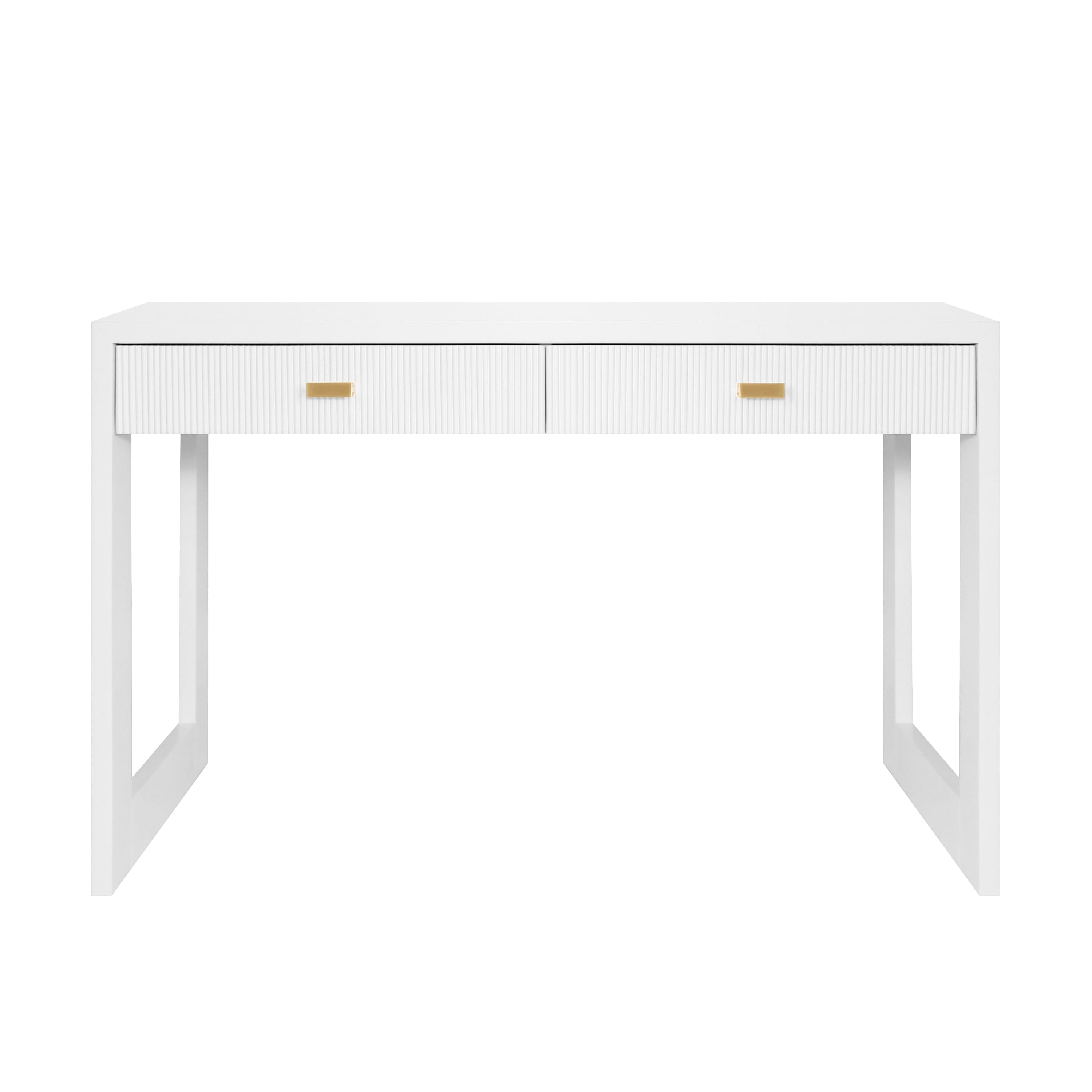 Two Drawer Desk With Fluted Detail In Matte White Lacquer