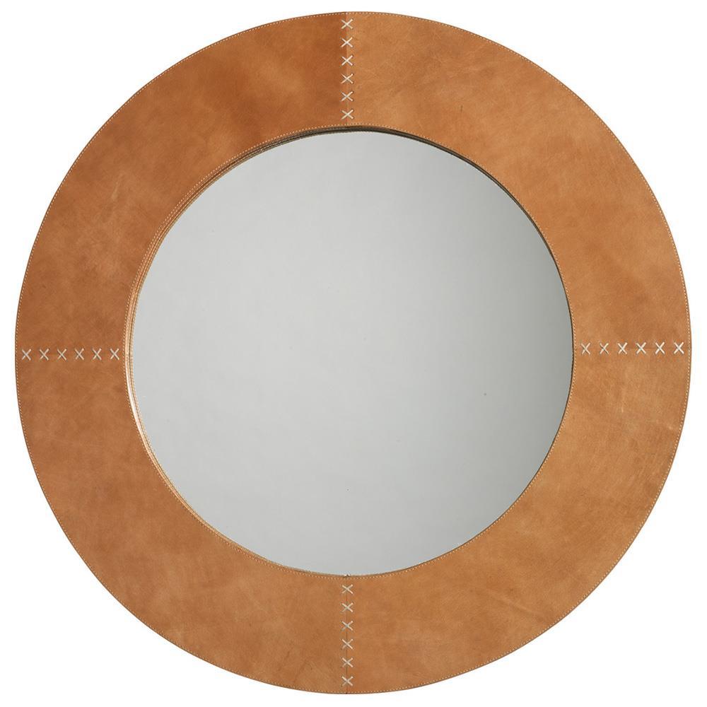 Jamie Young Round Brown Leather Small Mirror