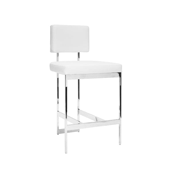 Worlds Away Baylor Modern Counter Stool with White Vinyl Cushion - Polished  Nickel