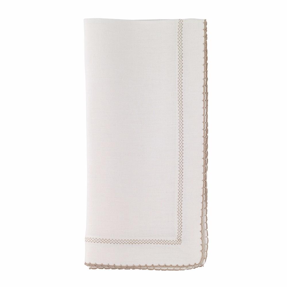 White Linen Napkin with Silver Contrast Hemstitch