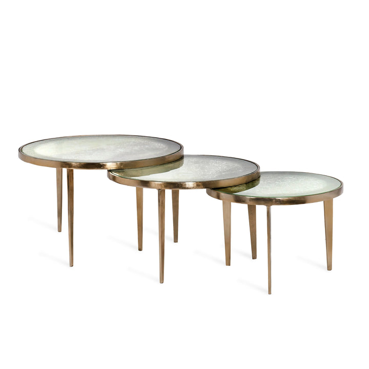 Jan Circular Bunching Tables - Champagne - Taupe Grey - Reactive Glass