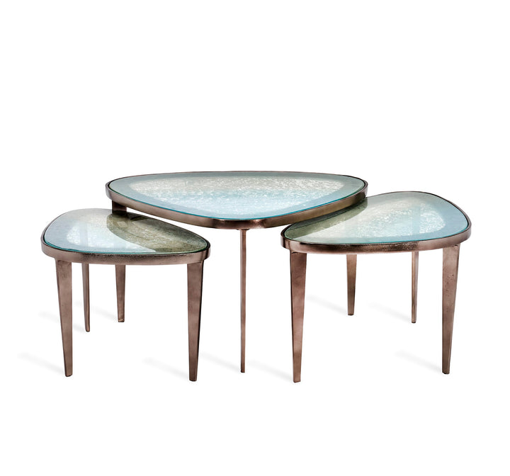 Jan Bunching Cocktail Tables - Antique Nickel - Blue Grey -  Reactive Glass