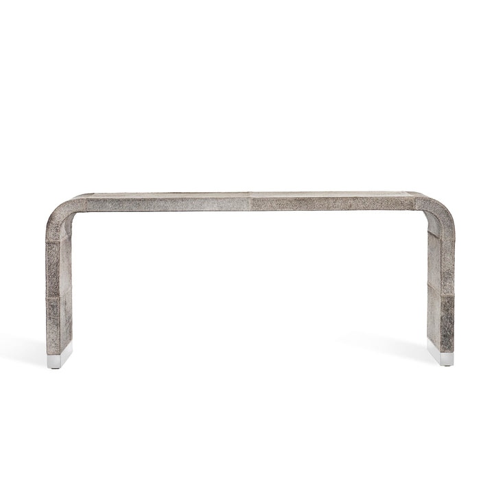 Hudson Waterfall Console Table - Natural Hide/Polished Nickel