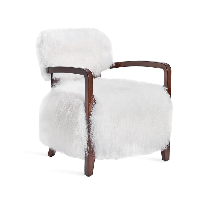 Royce Lounge Chair - Walnut Finish - White Sheepskin