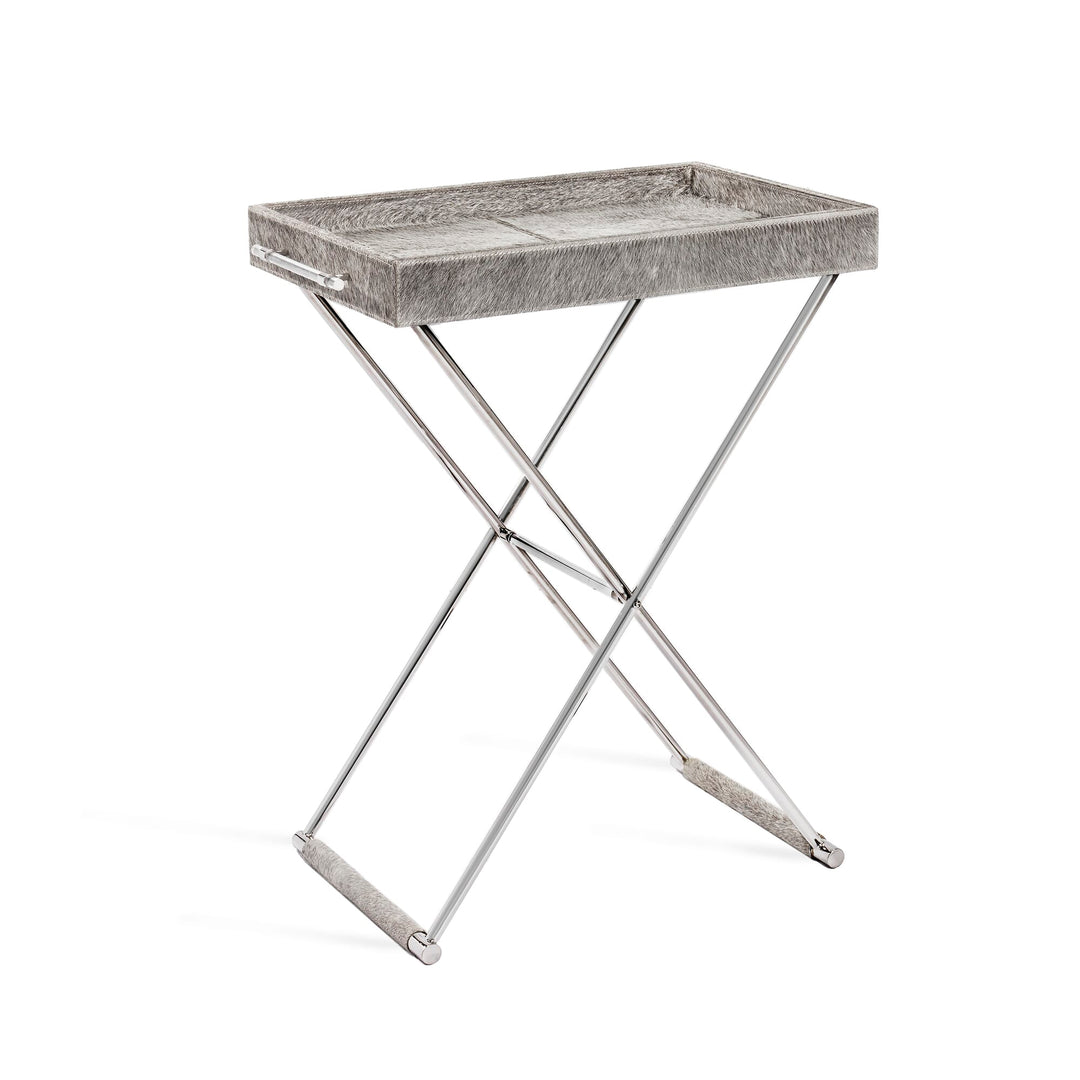 Cassian Tray Table - Natural Hide/Polished Nickel/Clear