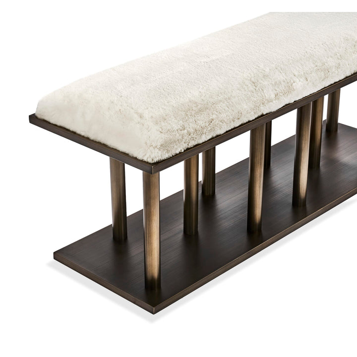 Celeste Bench - Antique Bronze Finish - Ivory Upholstery