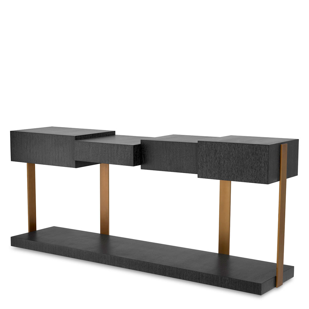 Console Table Nerone - Charcoal Grey Oak Veneer Brushed Brass Finish