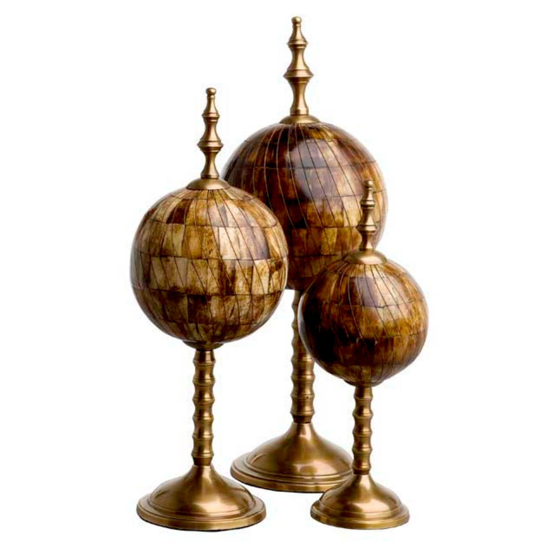 Eichholtz Leonardo Decorative Ornament Set of 3 - Antique Brown Bone & Antique Brass