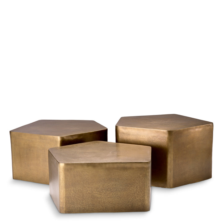 Eichholtz Coffee Table Veenazza vintage brass finish set of 3