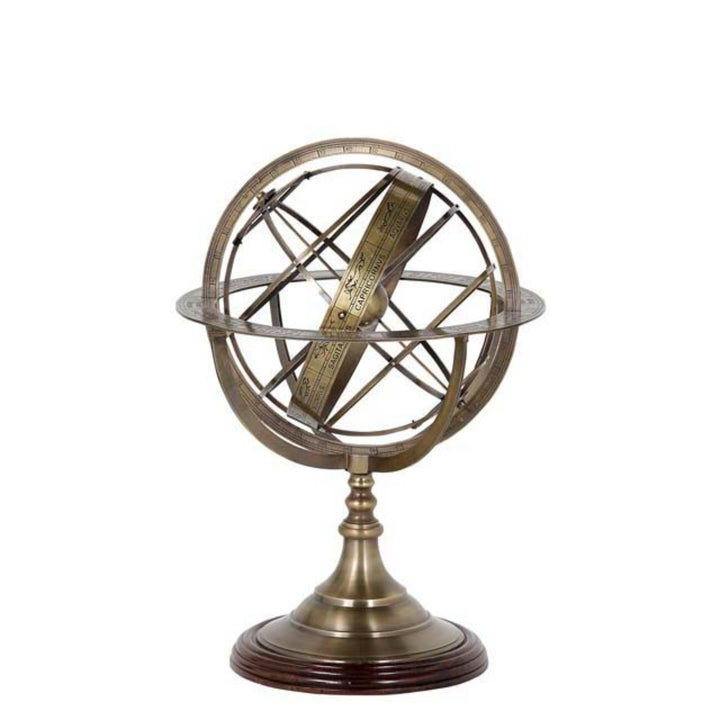 Eichholtz Globe Decorative Ornament - Antique Brass Finish & Brown Base
