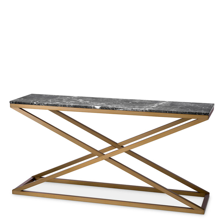 Eichholtz Console Table Criss Cross - Brushed Brass Finish Grey Marble