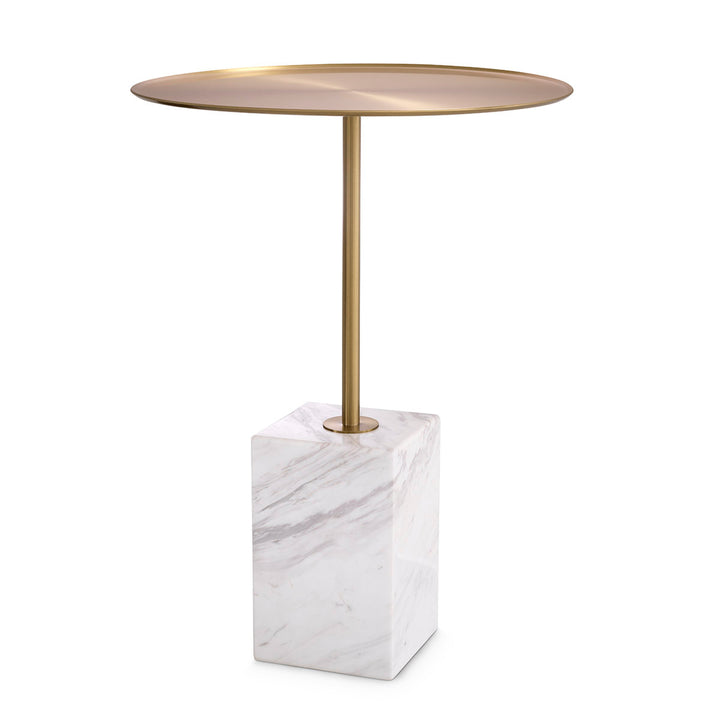 Side Table Cole - Brushed Brass Finish White Marble