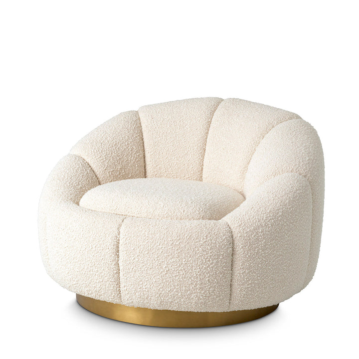 Inger Swivel Chair with Brushed Brass Base - Bouclé Cream