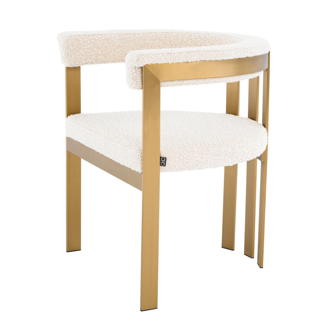 Dining Chair Clubhouse - Brushed Brass Finish Bouclé Cream