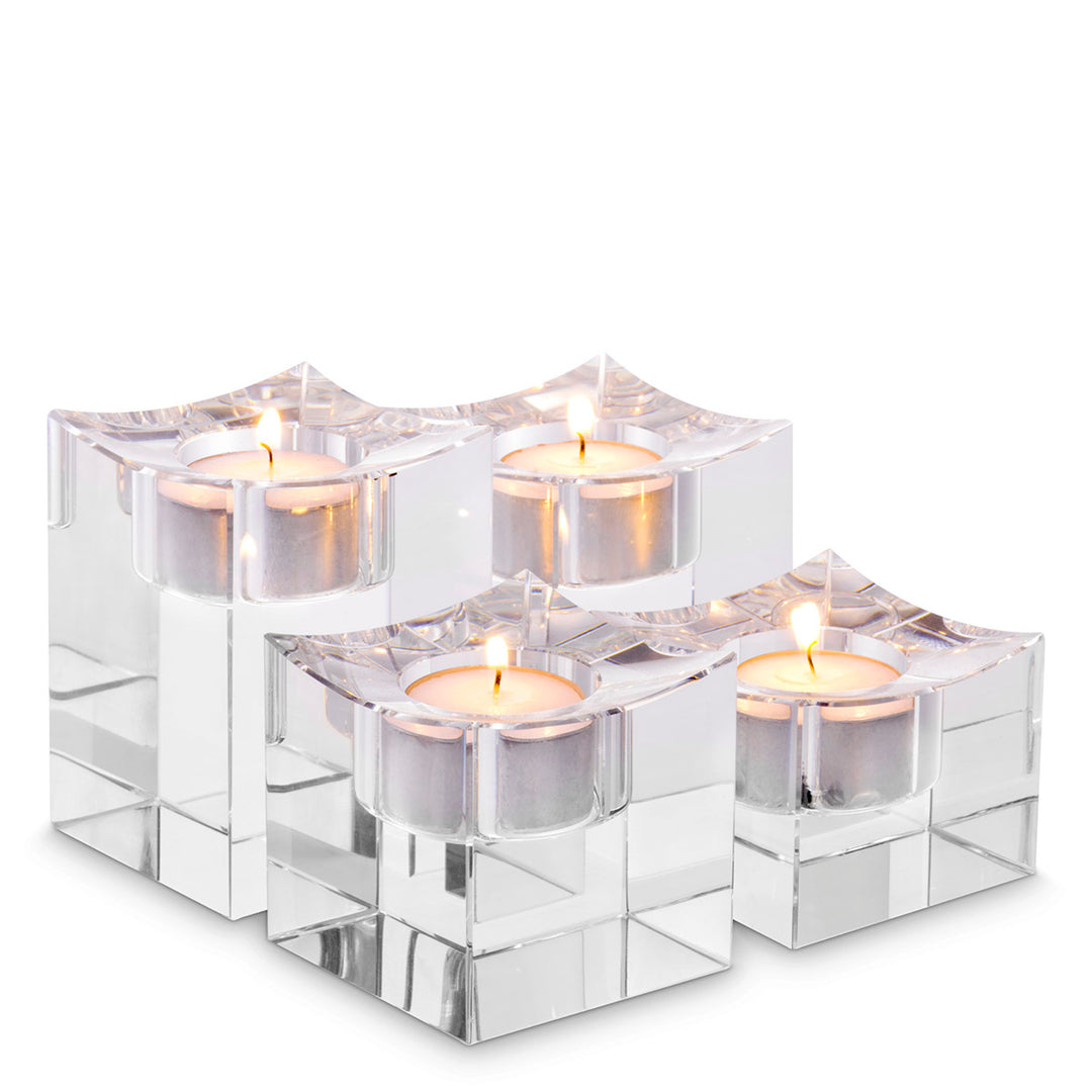 Tealight Holder Giancarlo Low Crystal Glass - Set Of 4
