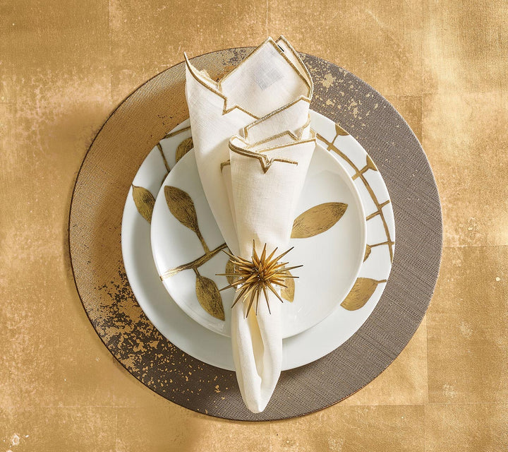 Kim Seybert Divot Napkin In White & Gold - Set Of 4