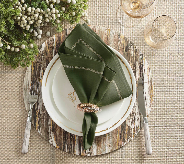 Kim Seybert Weathered Pine Placemat in Ivory, Natural & Gold - Set of 4