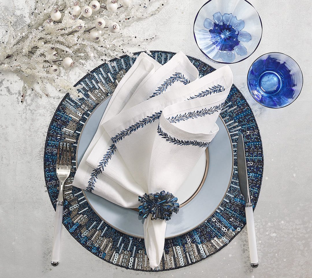 Kim Seybert Jardin Napkin in White & Blue - Set of 4