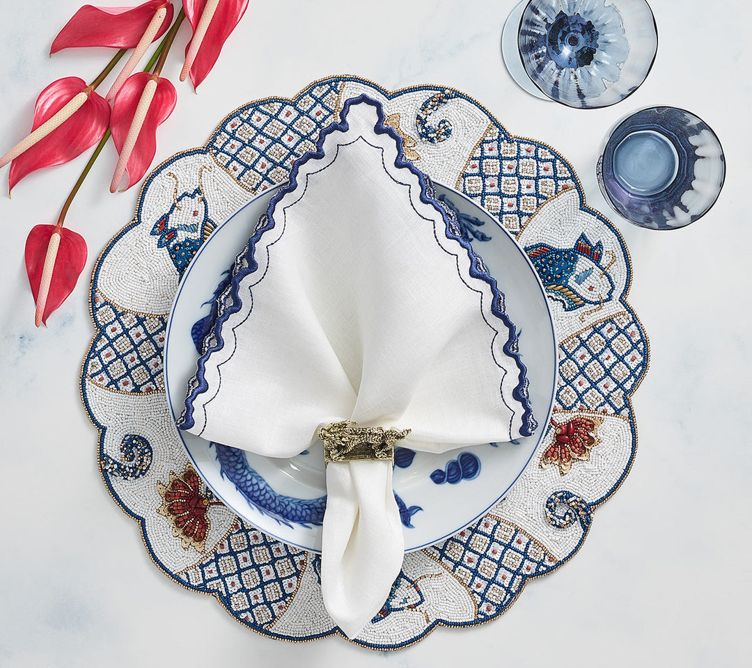 Kim Seybert Arches Napkin in White & Blue Set of 4