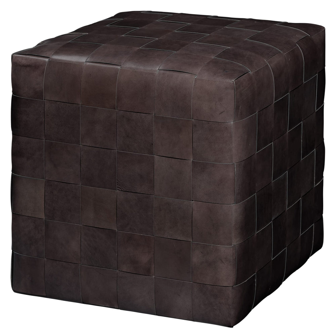 Woven Leather Ottoman Dark Grey - Available in 2 Colors