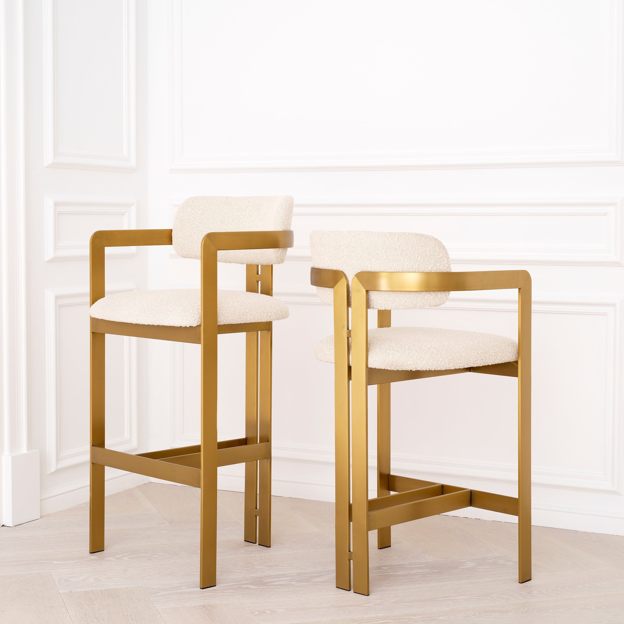 Bar Stool Donato Brushed Brass Finish Boucl Cream Alchemy