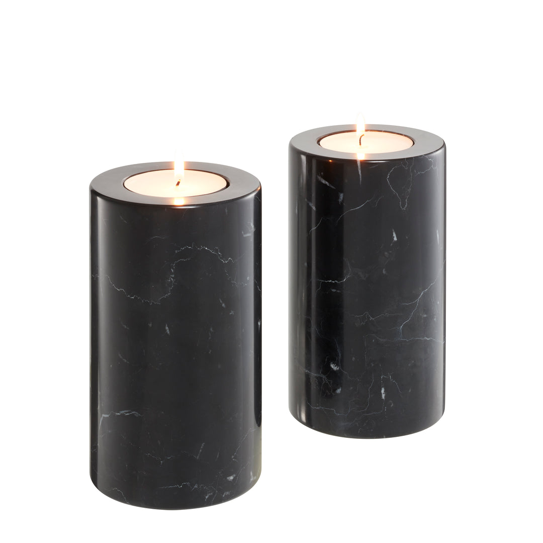 Eichholtz Tobor Tealight Holder - Black Marble - Set of 2 (Available in 3 Sizes)