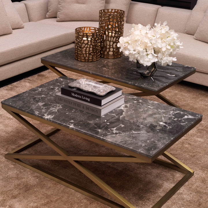 Eichholtz Coffee Table Criss Cross - Brushed Brass Finish Grey Marble