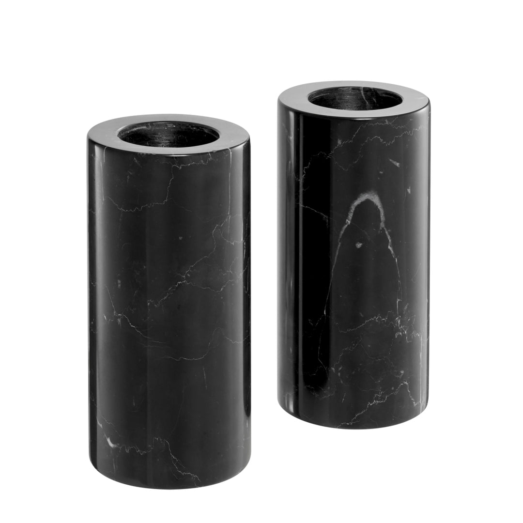 Eichholtz Tobor Tealight Holder - Black Marble - Set of 2 (Available in 3 Sizes)