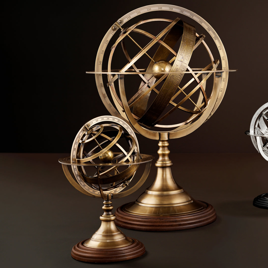 Eichholtz Globe Decorative Ornament - Antique Brass Finish & Brown Base