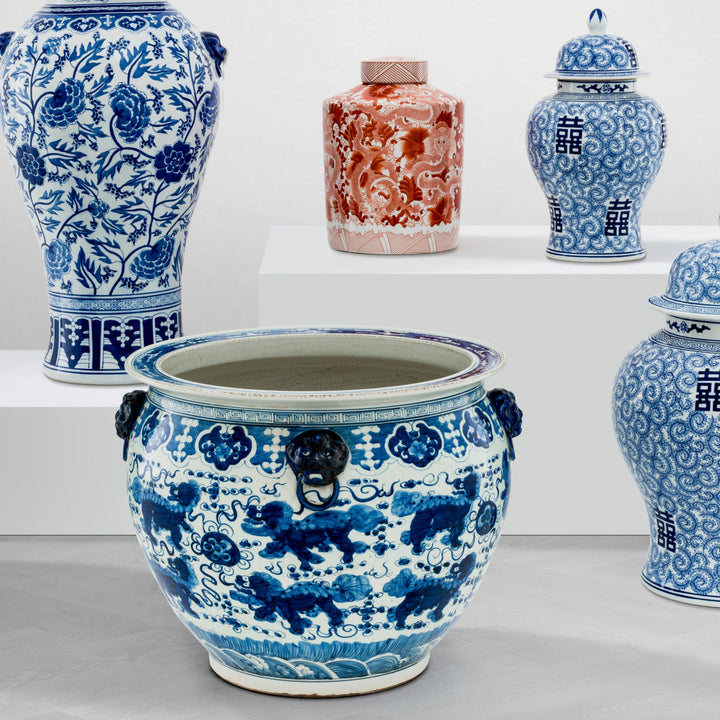Chinese Fishbowl Vase - Blue