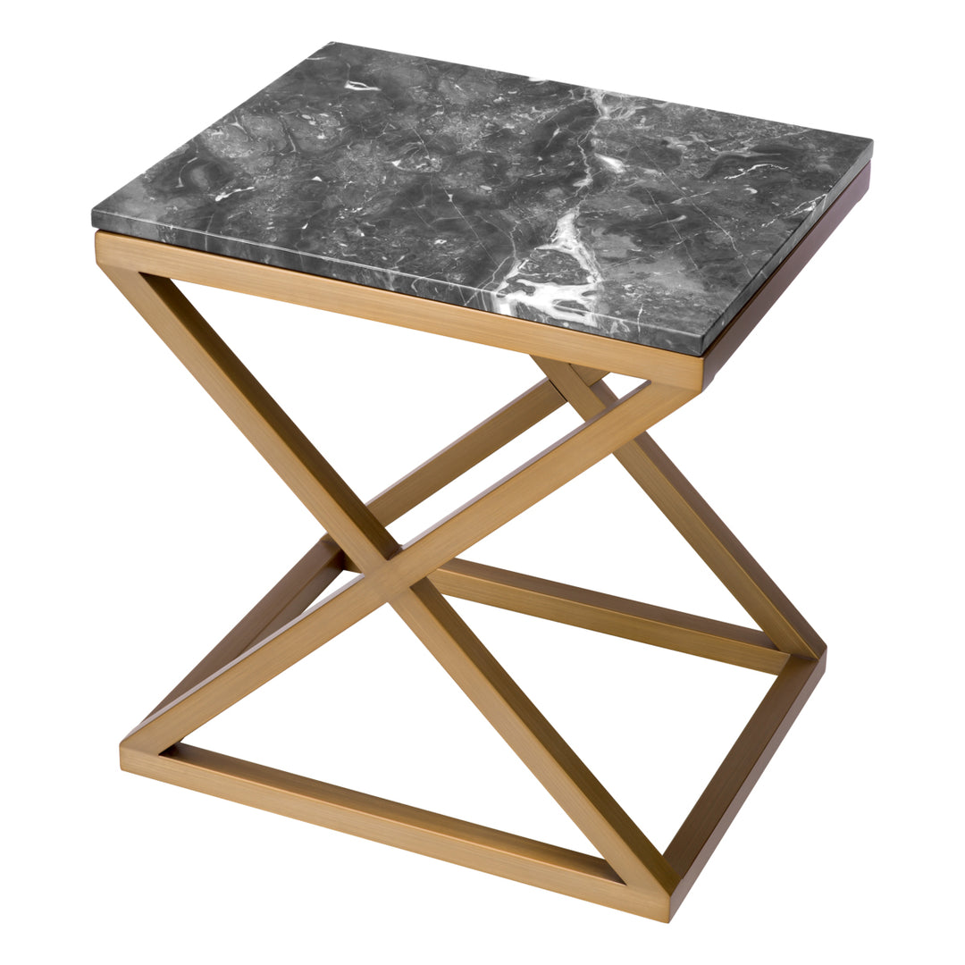 Eichholtz Side Table Criss Cross - Brushed Brass Finish Grey Marble