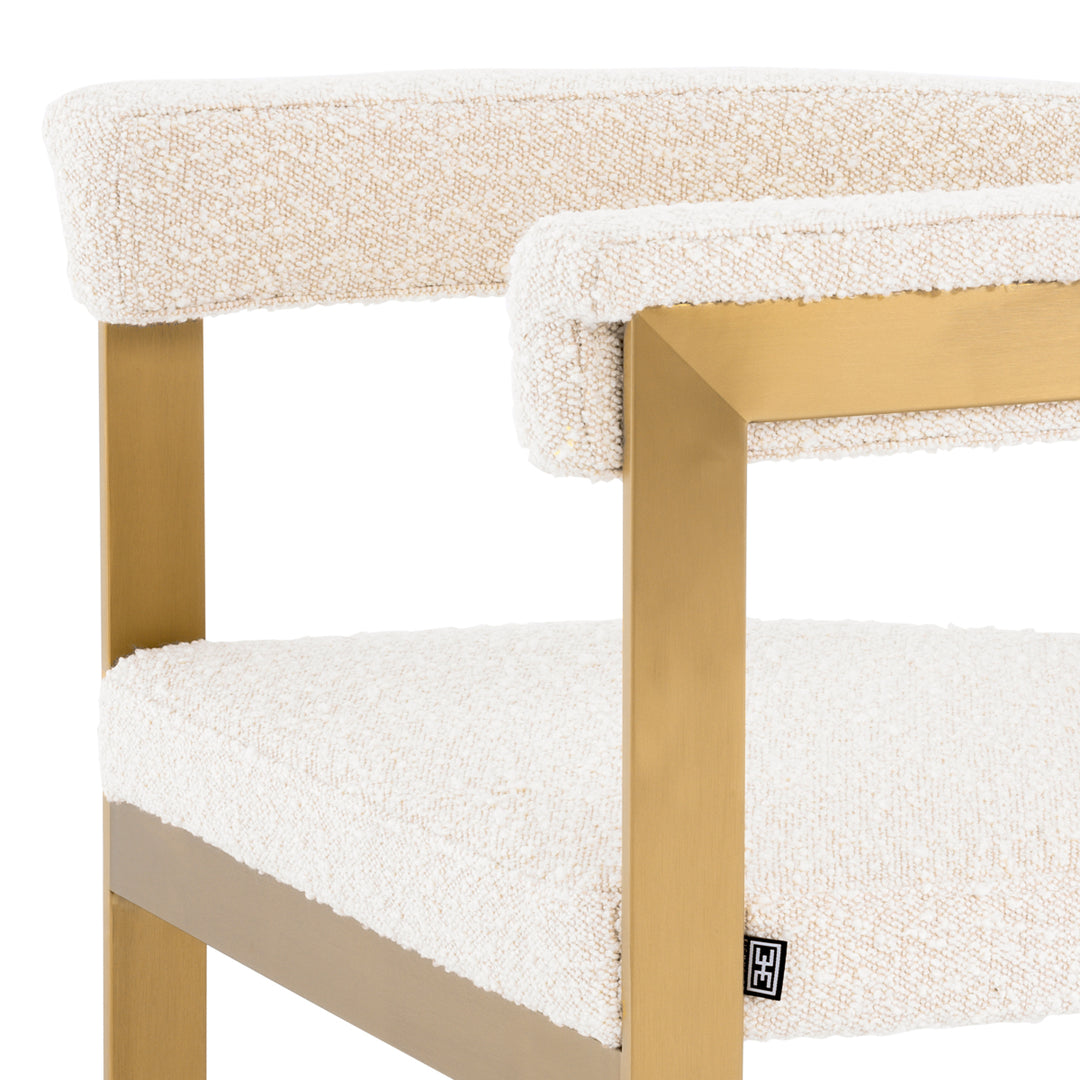 Dining Chair Clubhouse - Brushed Brass Finish Bouclé Cream