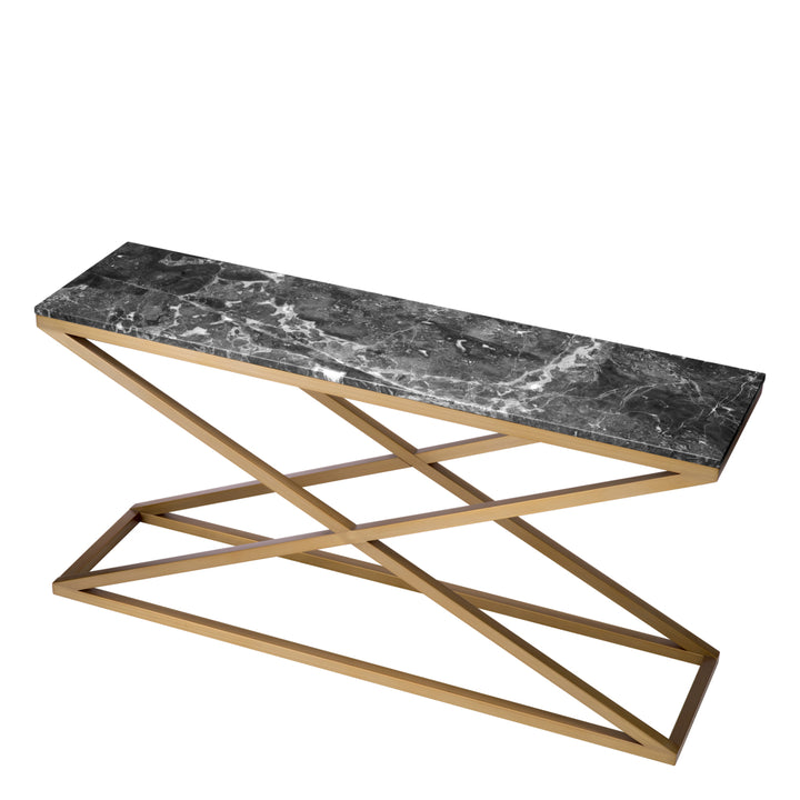 Eichholtz Console Table Criss Cross - Brushed Brass Finish Grey Marble