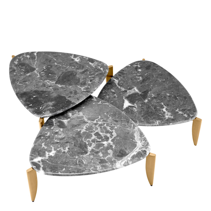 Eichholtz Coffee Table Reggioni - Brushed Brass Finish Grey Marble - Set Of 3