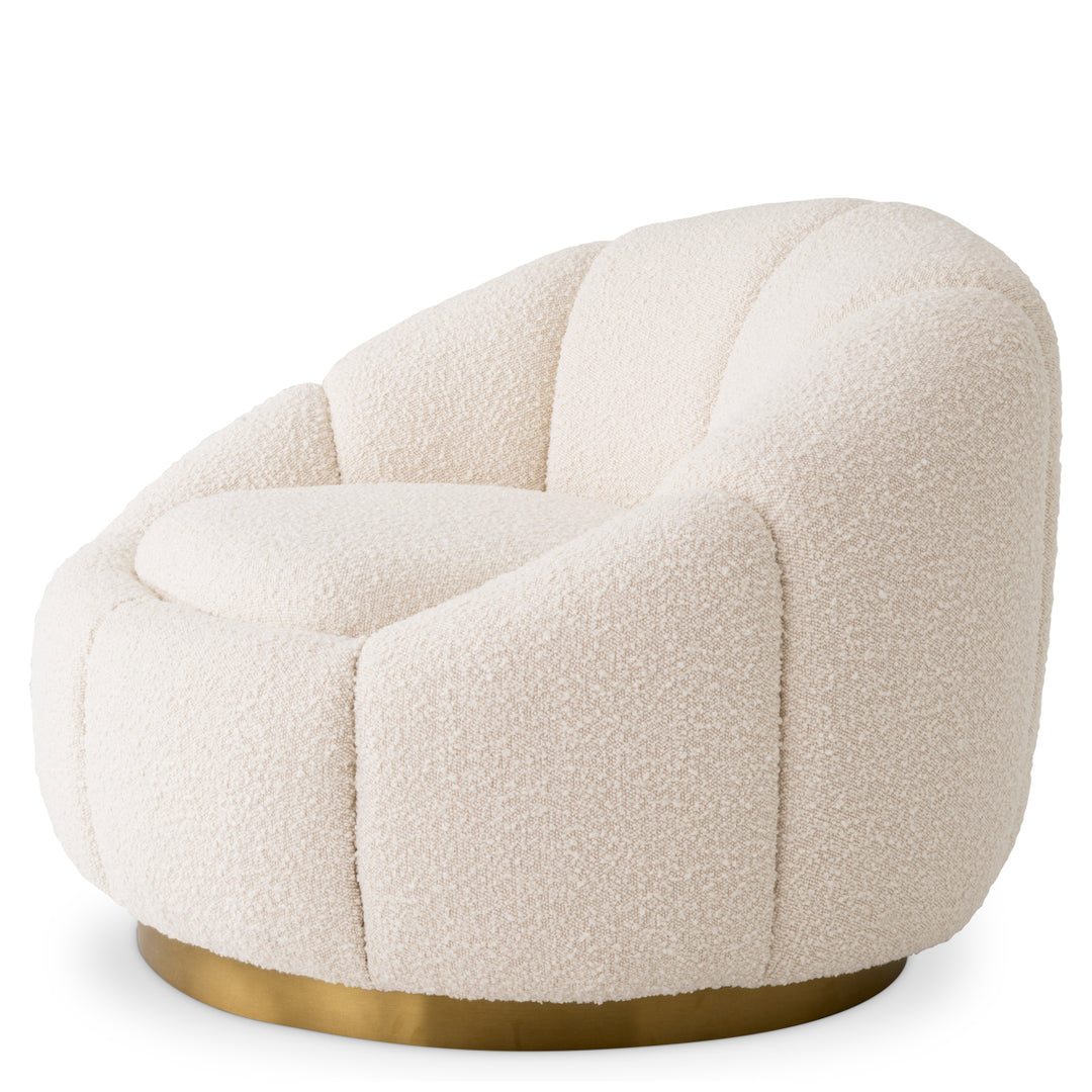 Inger Swivel Chair with Brushed Brass Base - Bouclé Cream