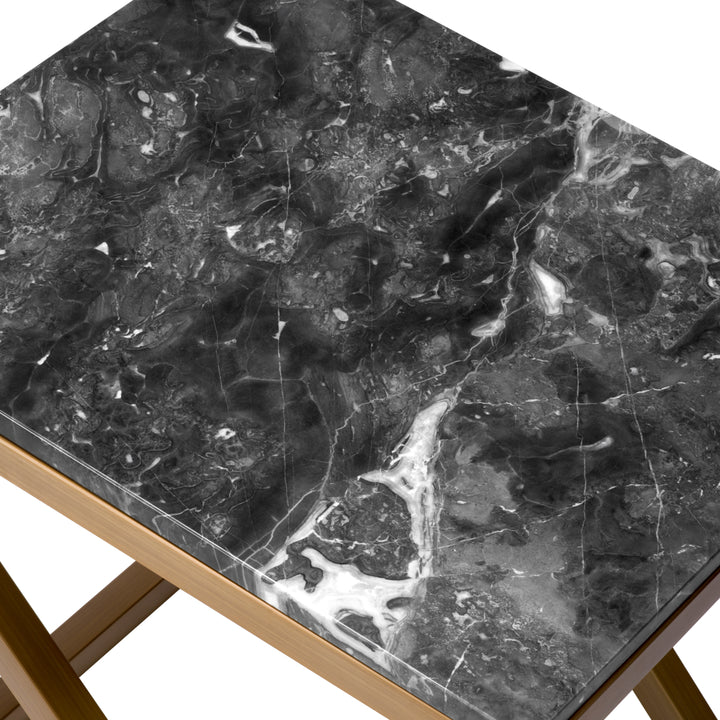 Eichholtz Side Table Criss Cross - Brushed Brass Finish Grey Marble