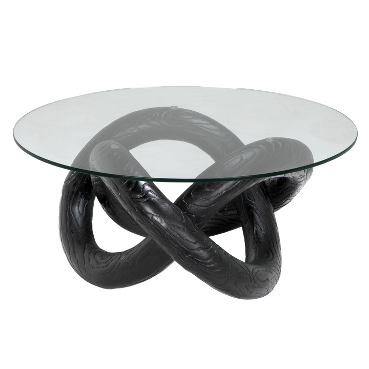 Phobos Coffee Table with Glass, Black Resin