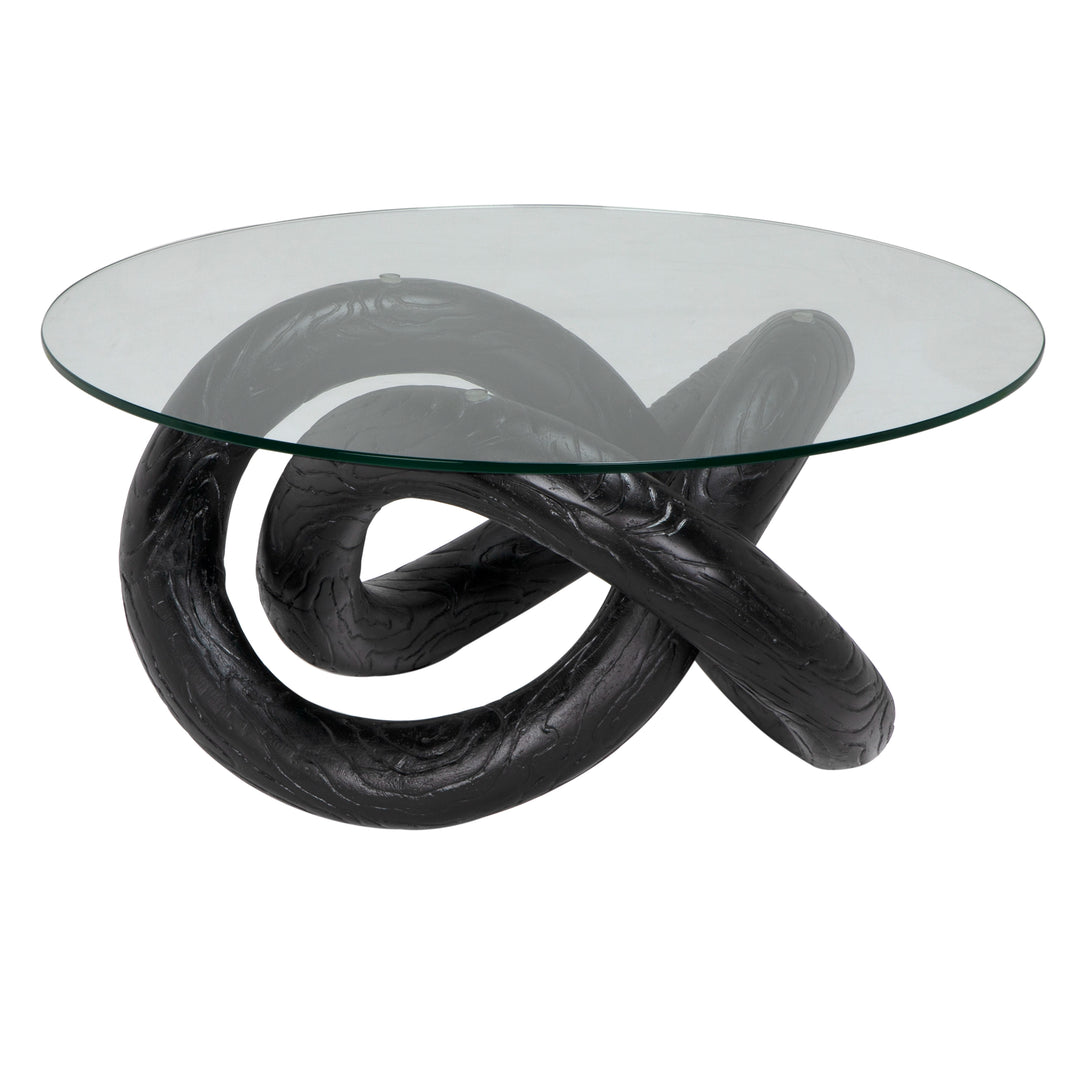 Phobos Coffee Table with Glass, Black Resin