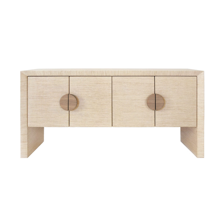 Four Door Buffet In Natural Grasscloth With Cerused Oak Handles