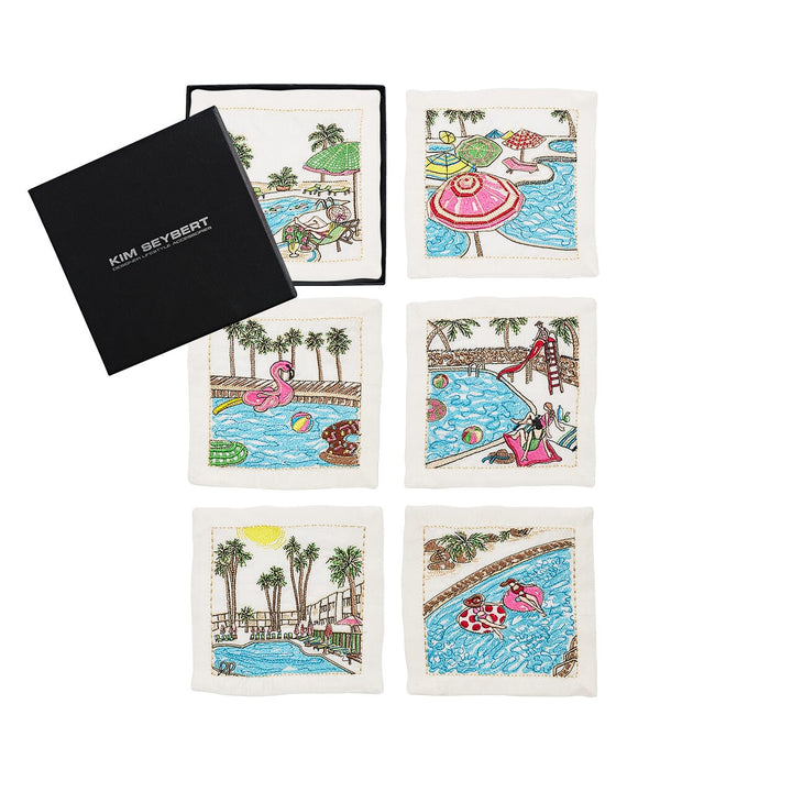 Kim Seybert Pool Day Cocktail Napkins in White & Multi Set of 6 in Gift Box
