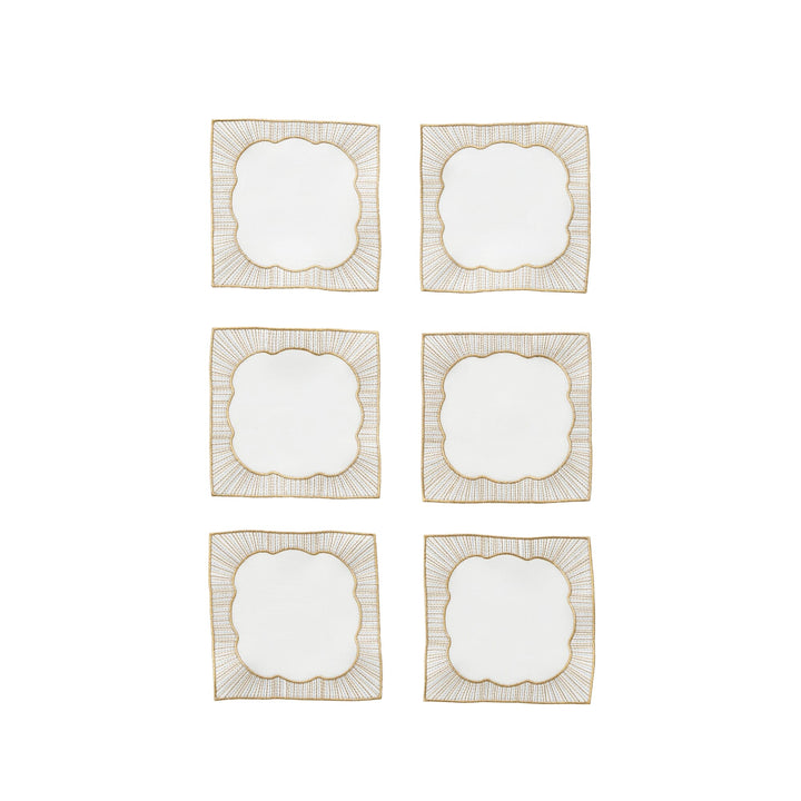 Kim Seybert Frame Cocktail Napkins in White - Gold & Silver - Set of 6 in a Gift Box