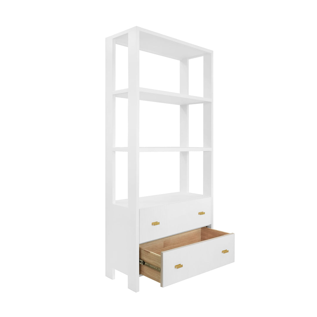 Two Drawer Etagere With Fluted Detail In Matte White Lacquer