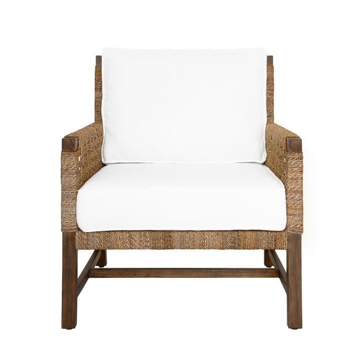 Club Chair With Woven Seagrass Detail And Ivory Linen Cushion