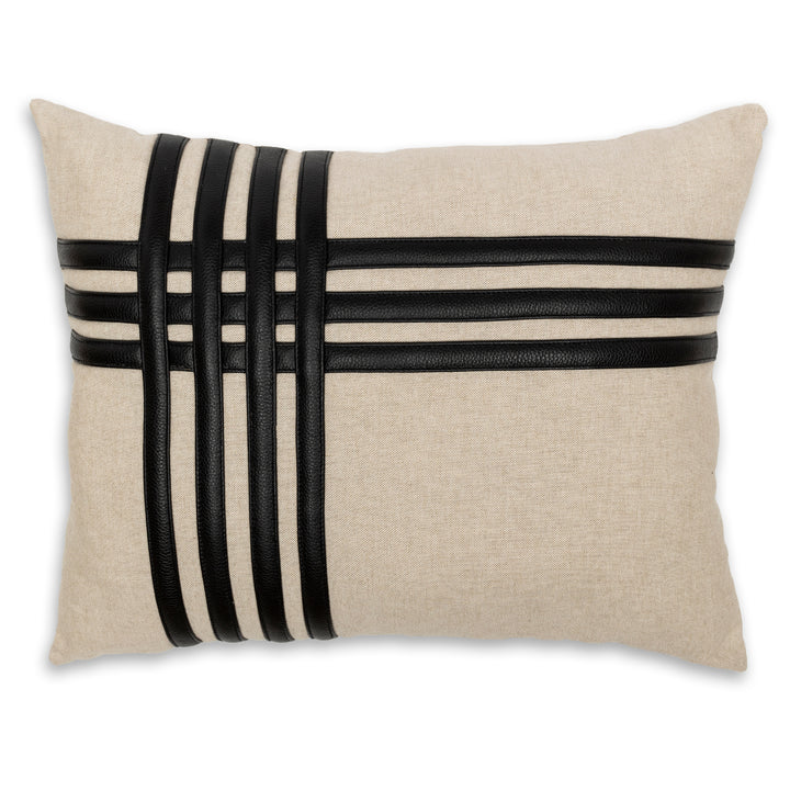 Grid Linen Pillow - Linen/Black
