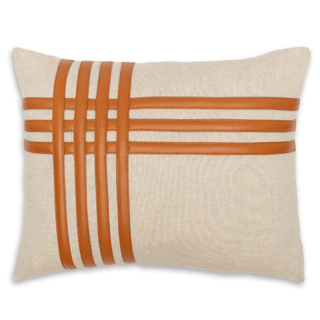Koff Grid Linen Pillow - Linen/Cognac