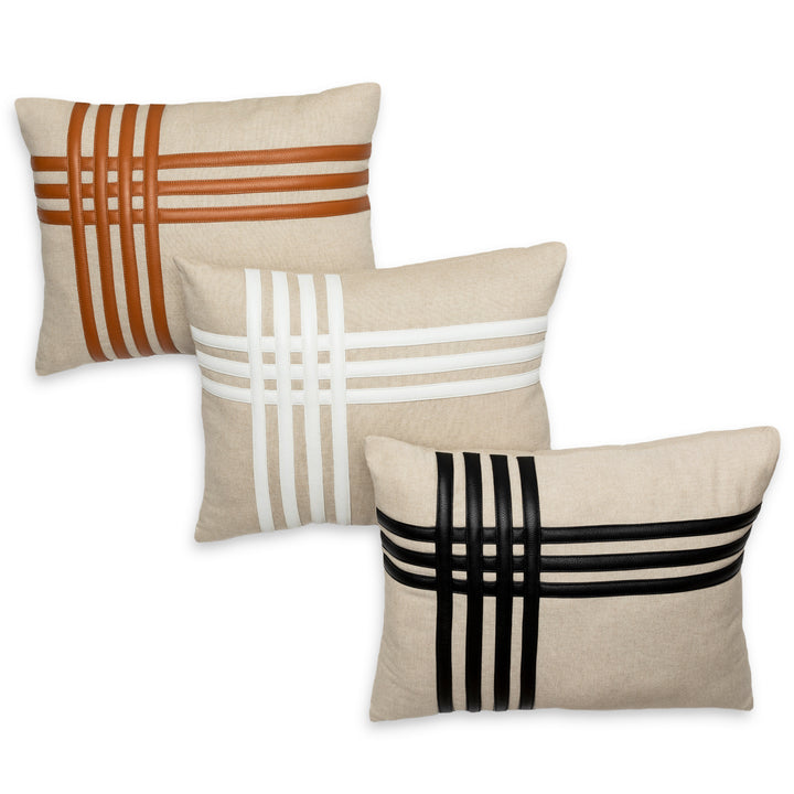 Koff Grid Linen Pillow - Linen/Cognac