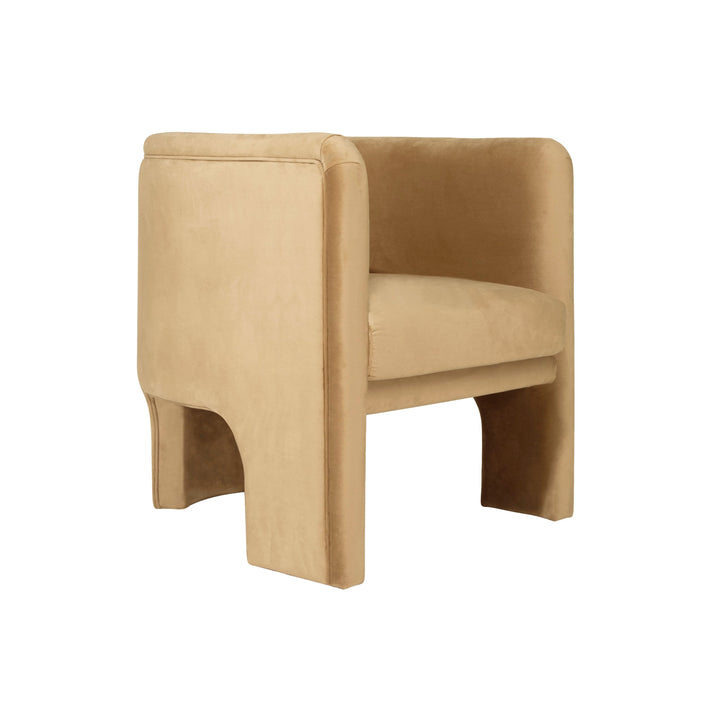 Three Leg Fully Upholstered Barrel Chair In Camel Velvet