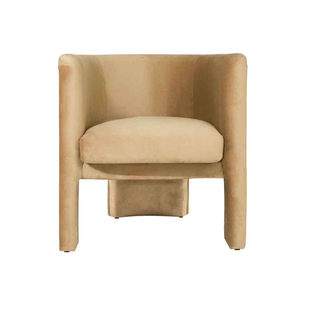 Three Leg Fully Upholstered Barrel Chair In Camel Velvet