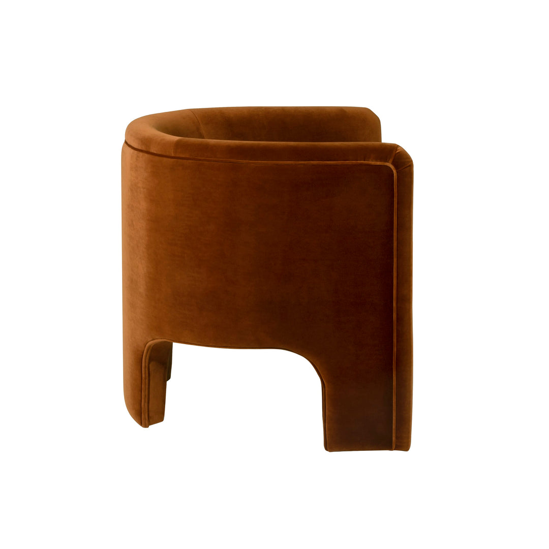 Three Leg Fully Upholstered Barrel Chair In Rust Velvet