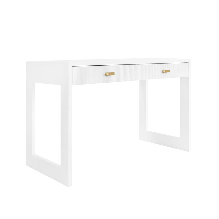 Two Drawer Desk With Fluted Detail In Matte White Lacquer